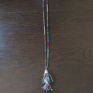 Sparkle Stone Faceted Bead Long Multicolor Tassel Pendant Boho Colorful Festival